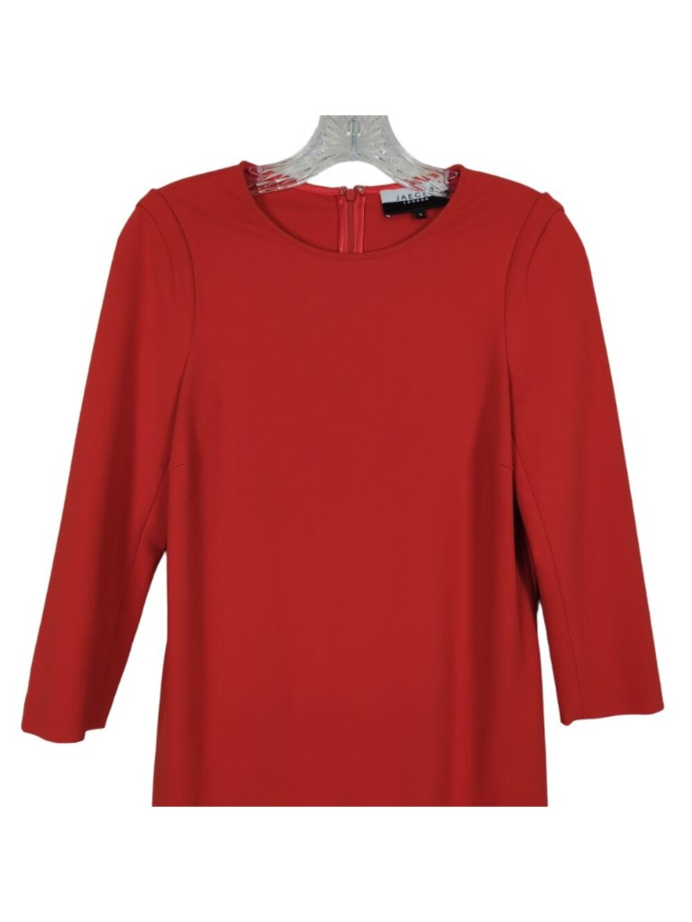 Jaeger London Dress Womens 6 Red Orange Sheath Stretch Long Sleeve Career - Picture 8 of 15